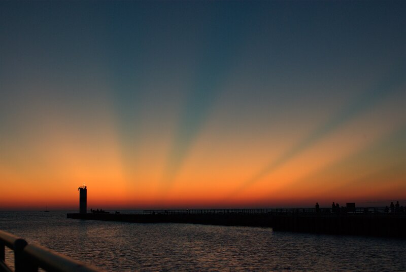 Lighthouse at Sunset — Orange, Serene, Photograph, Pier, Silhouette
