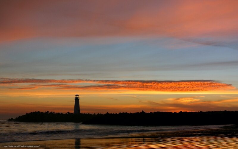 Lighthouse at Sunset — Orange, Serene, Photograph, Sky, Ocean