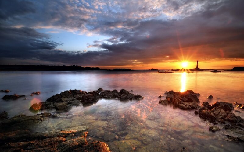Lighthouse at Sunset — Orange, Sun