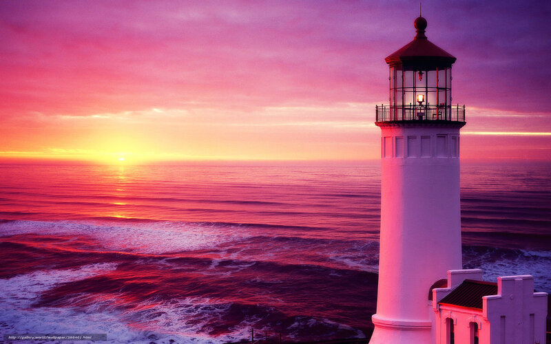 Lighthouse at Sunset — Purple, Dramatic, Photograph, Ocean, Sun