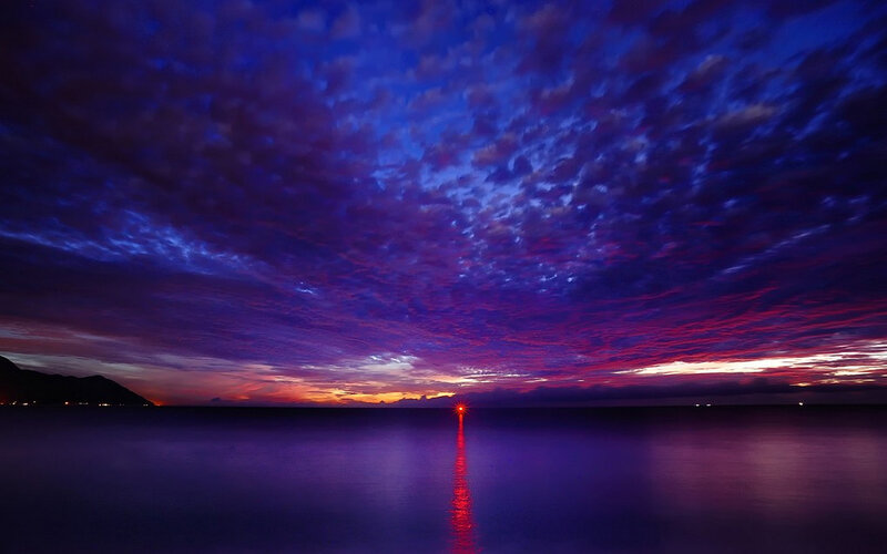 Lighthouse at Sunset — Purple, Dramatic, Photograph, Sea