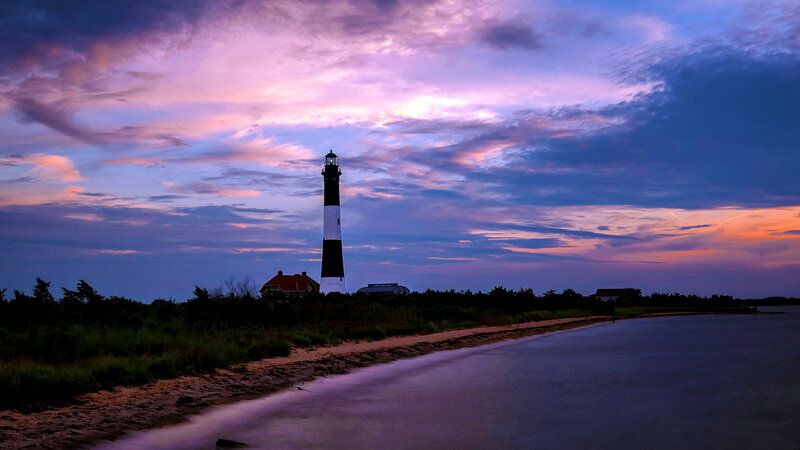 Lighthouse at Sunset — Purple, Dramatic, Photograph, Sky