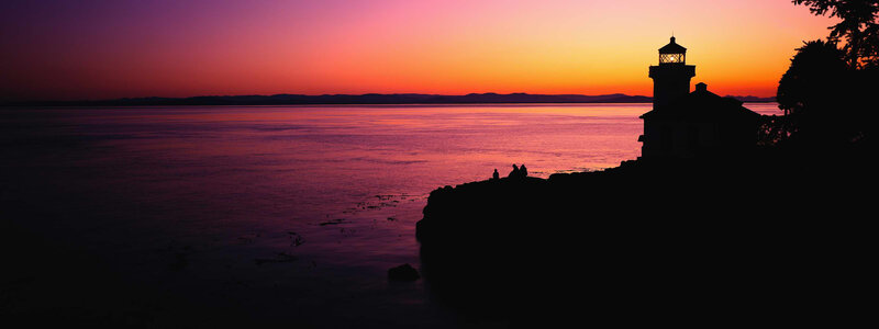 Lighthouse at Sunset — Purple, Serene