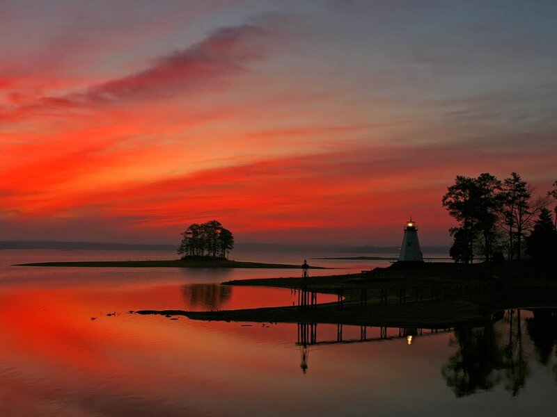 Lighthouse at Sunset — Red, Dramatic