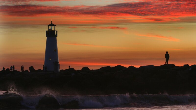 Lighthouse at Sunset — Red, Photograph