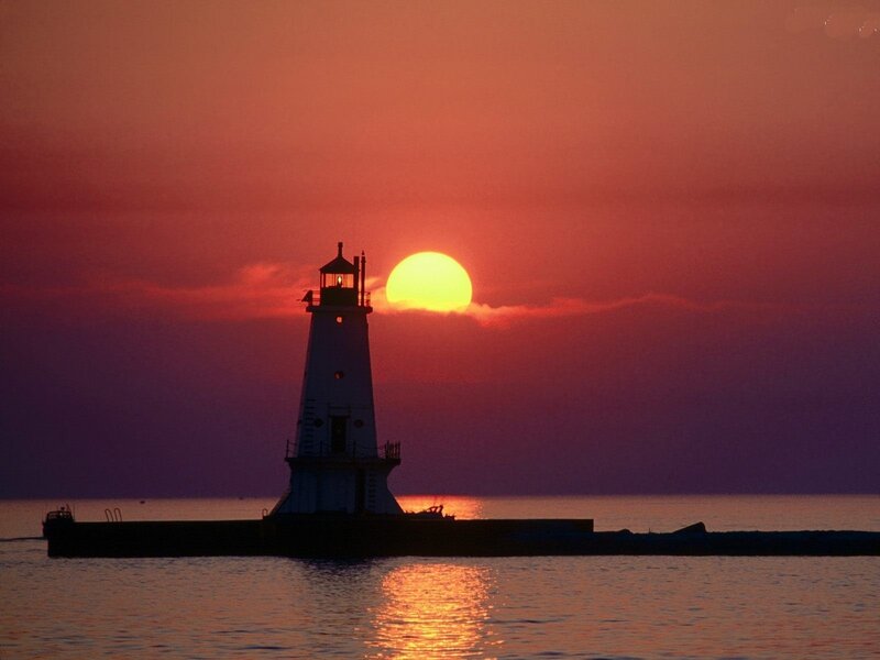 Lighthouse at Sunset — Red, Serene