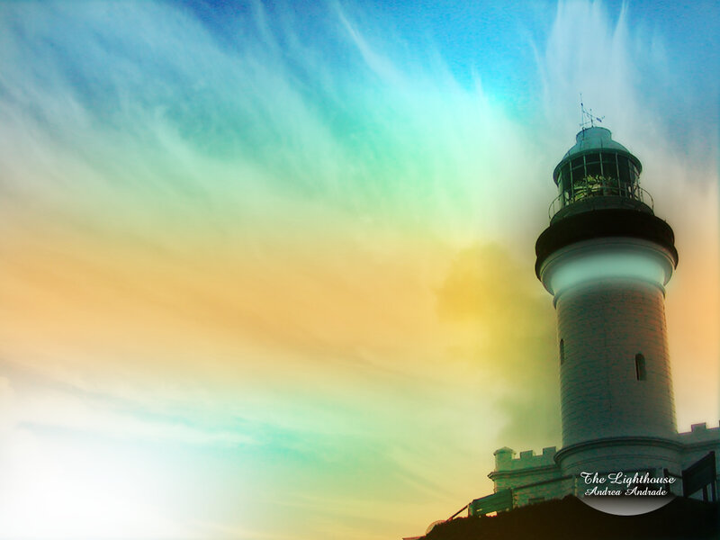 Lighthouse at sunset with colorful sky