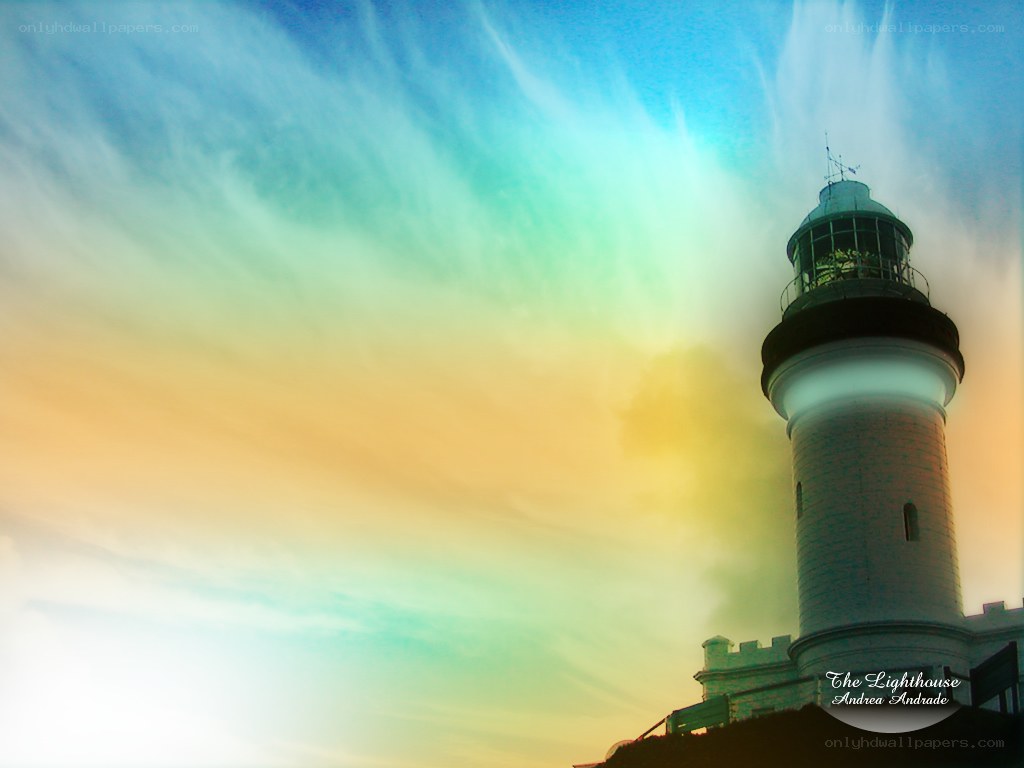 Lighthouse at sunset with colorful sky
