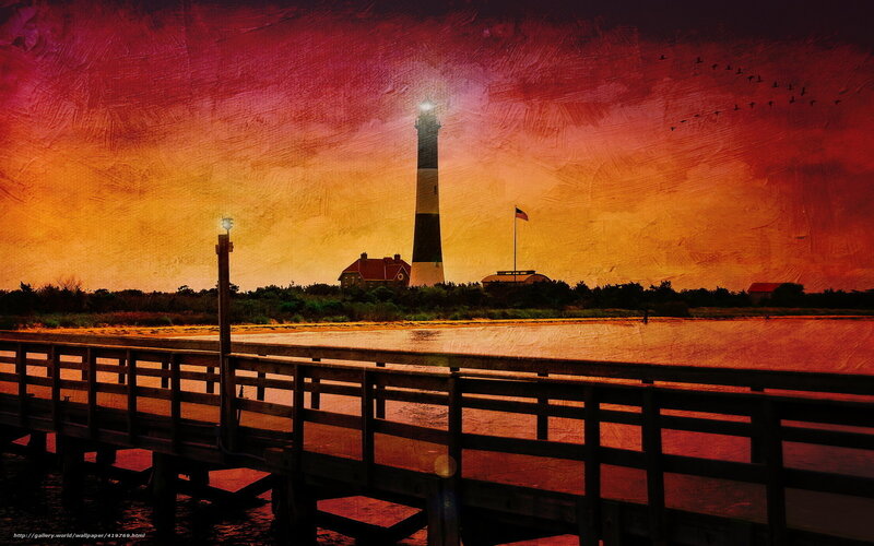 Lighthouse at sunset with pier