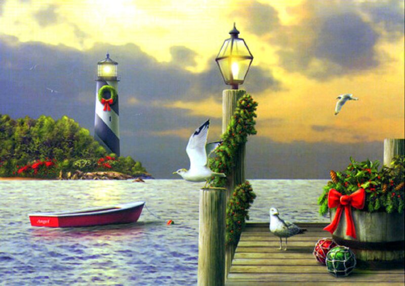 Lighthouse at Sunset — Yellow, Serene, Painting