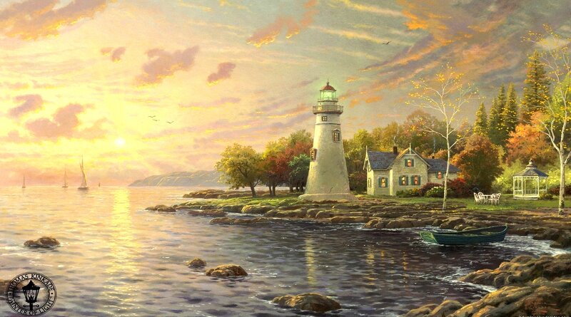 Lighthouse at Sunset — Yellow, Serene