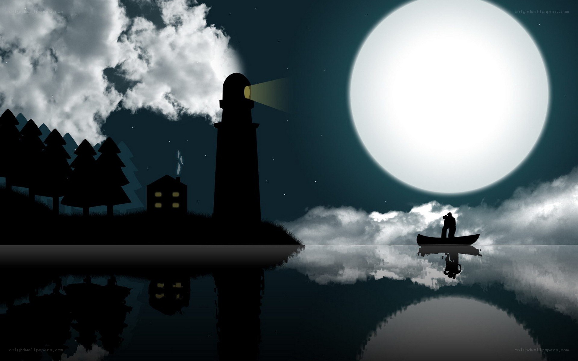 Lighthouse by moonlight