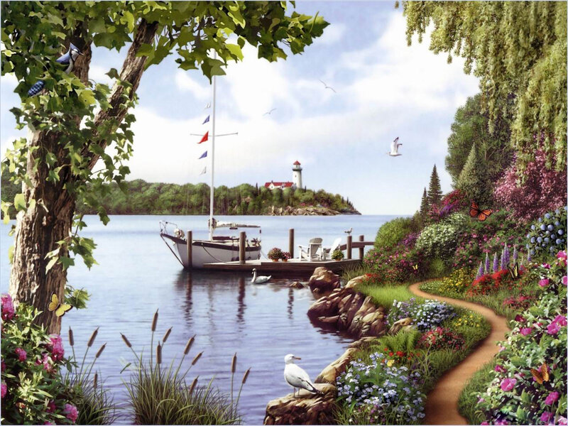Lighthouse by the garden path