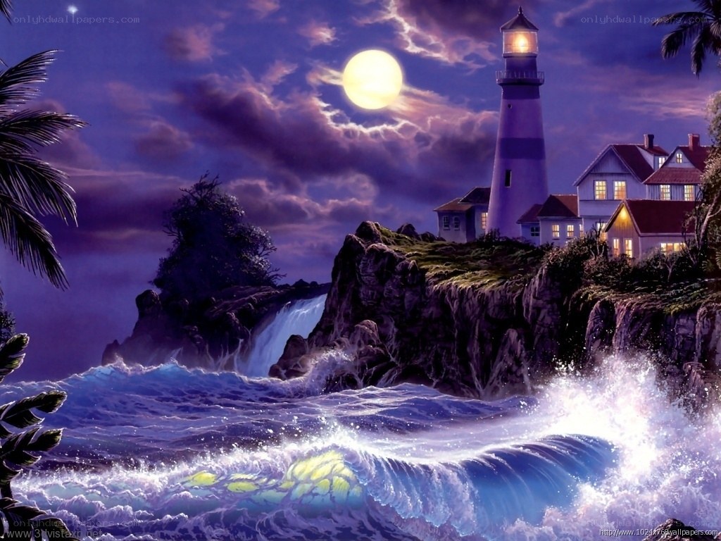 Lighthouse by the Moonlit Sea