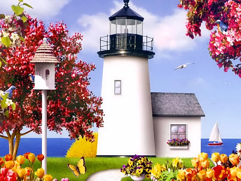 Lighthouse by the Sea — White
