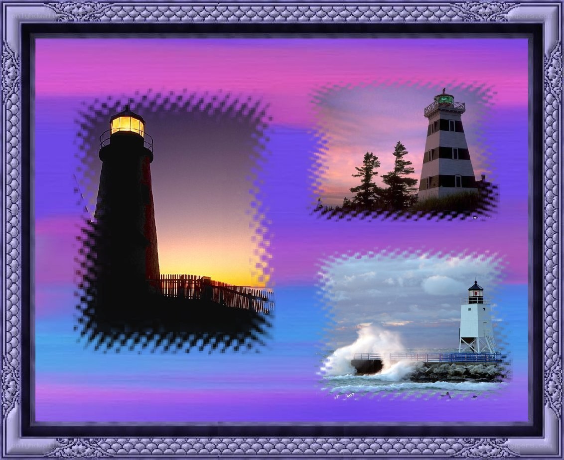 Lighthouse collage at sunset