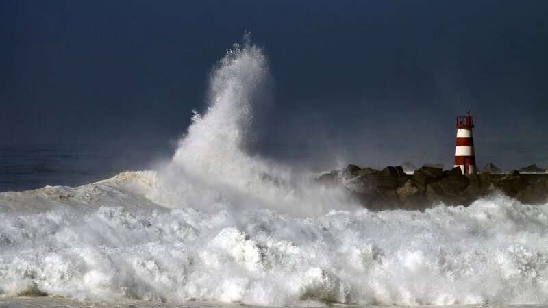 Lighthouse During Storm — Blue, Dramatic