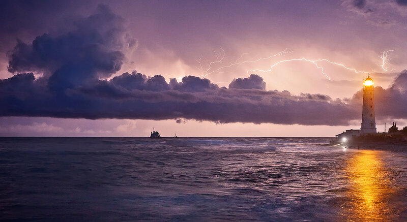 Lighthouse During Storm — Purple