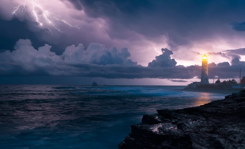 Lighthouse During Storm