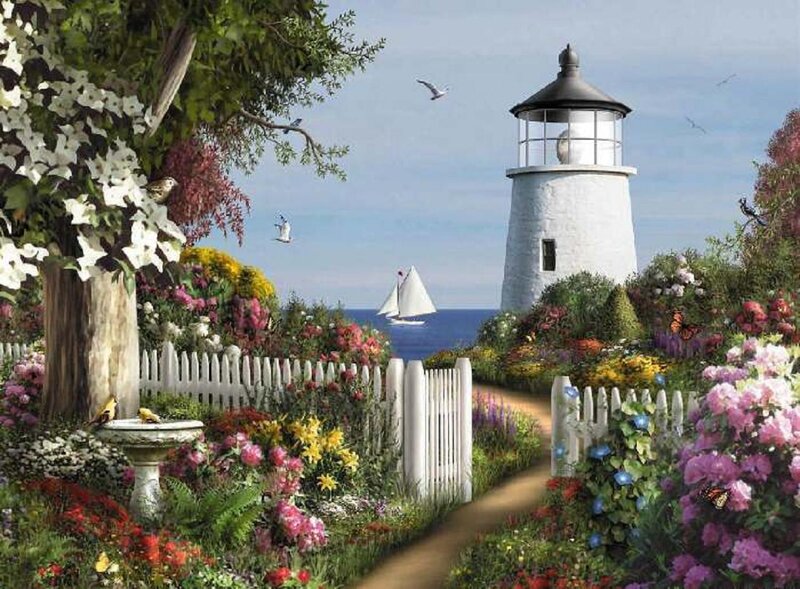 Lighthouse Garden Path — White, Serene