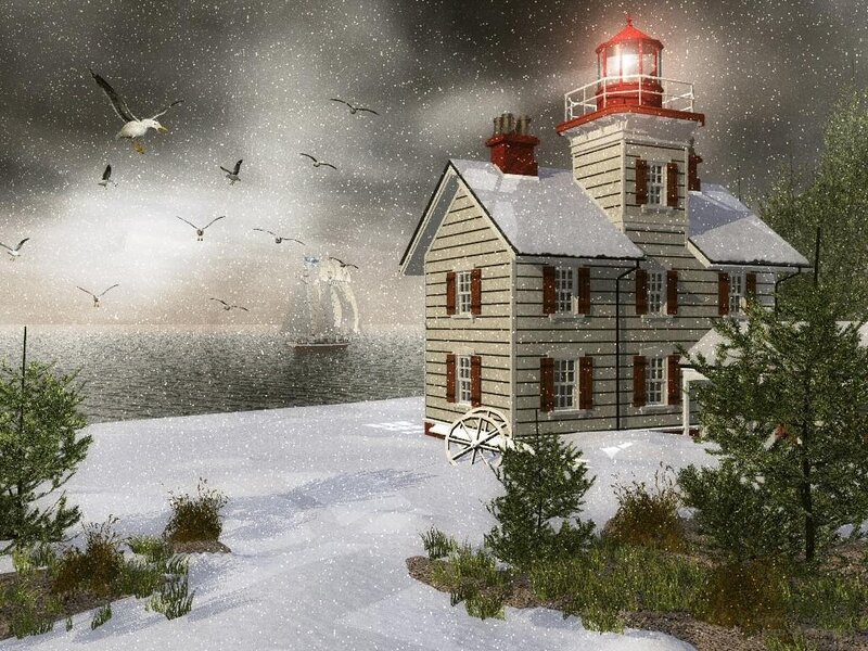 Lighthouse in a Snowy Storm