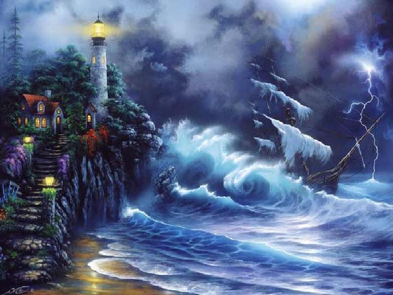 Lighthouse in a stormy night