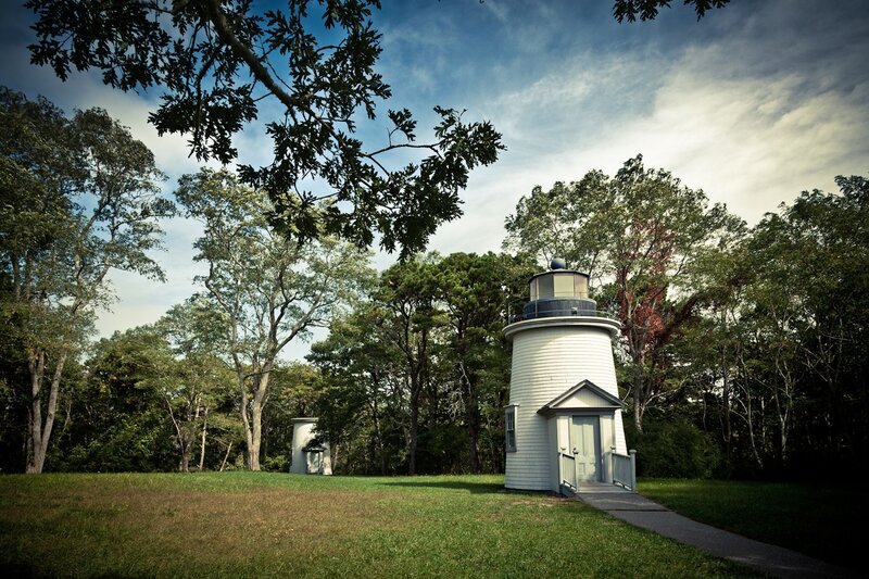 Lighthouse in a wooded area