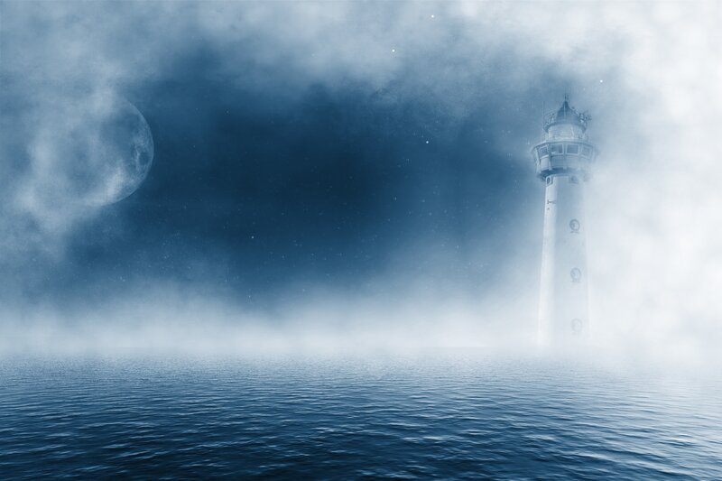 Lighthouse in Fog — Blue