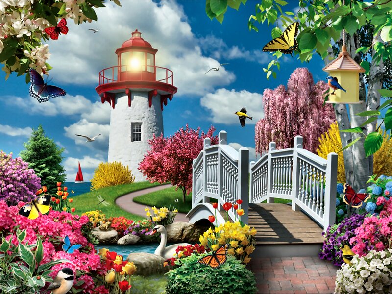 Lighthouse in Garden — Blue