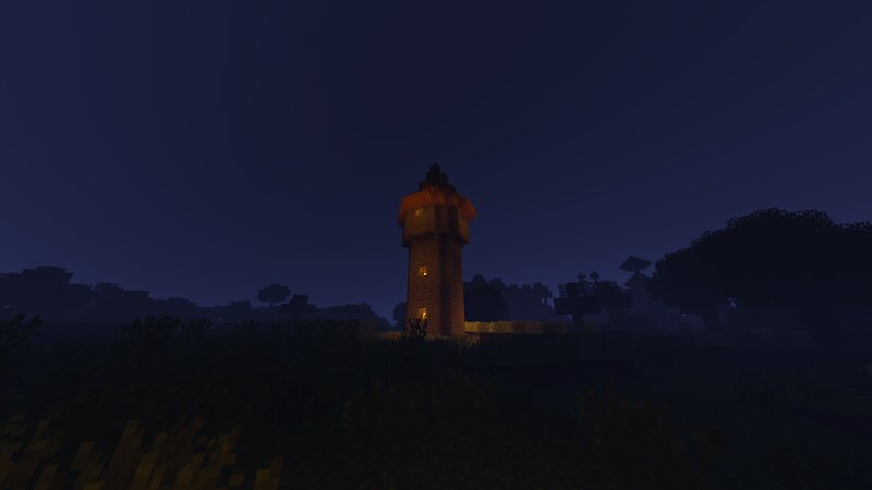 Lighthouse in Grassy Field — Dark Blue