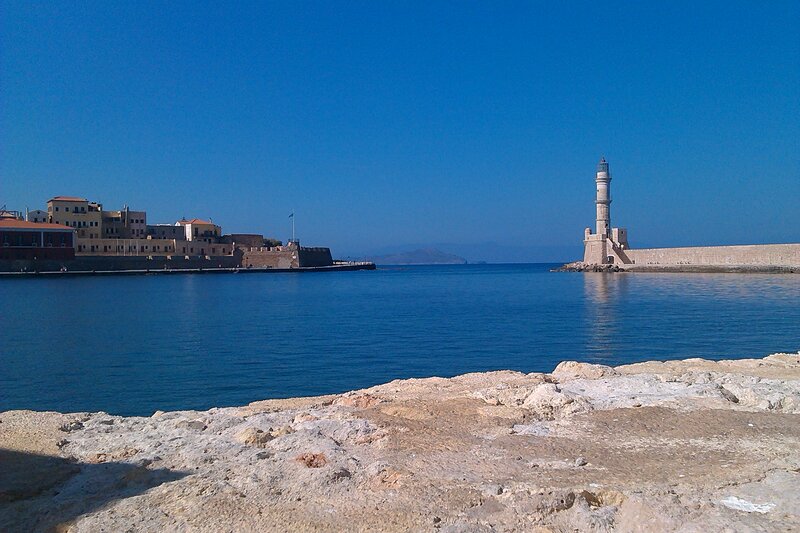 Lighthouse in Harbor — Blue, Serene, Afternoon