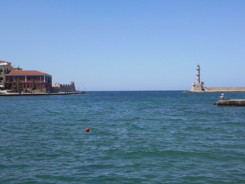Lighthouse in Harbor — Blue