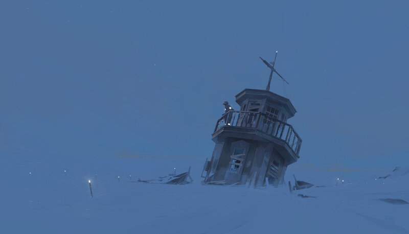 Lighthouse in Snow — Blue