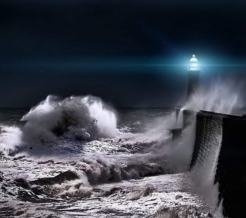 Lighthouse in Storm — Black