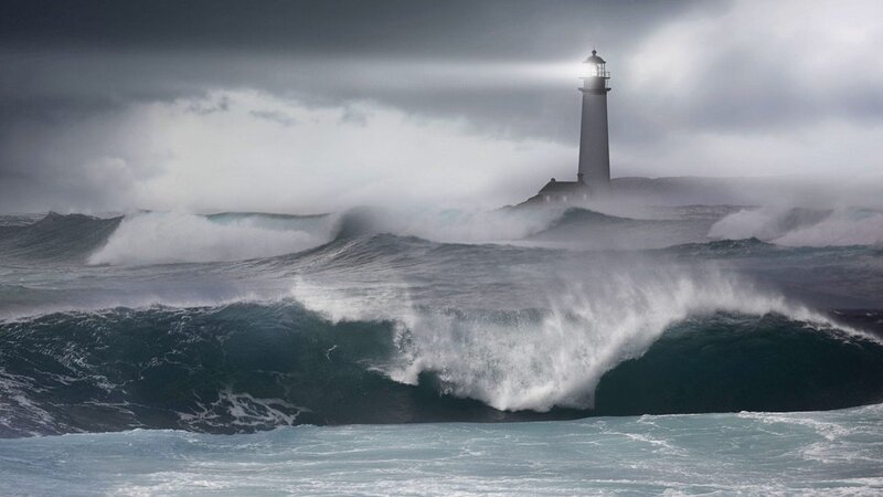 Lighthouse in Storm — Gray, Dramatic, Digital Art