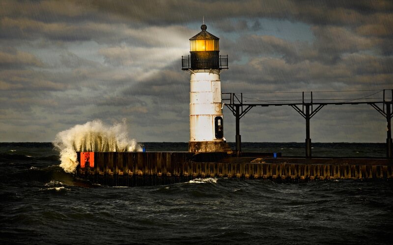 Lighthouse in Storm — Gray, Dramatic, Night