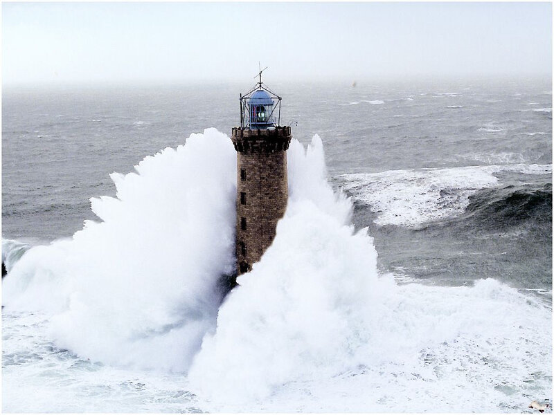 Lighthouse in Storm — Gray, Dramatic, Photograph, Ocean