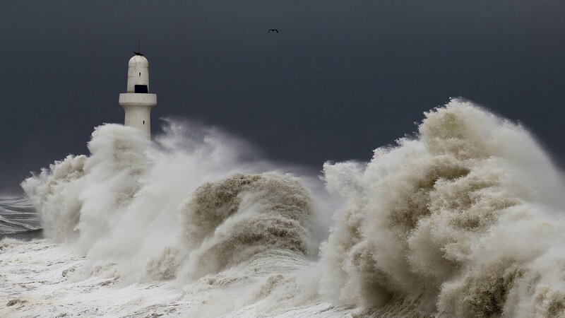 Lighthouse in Storm — Gray, Dramatic, Photograph