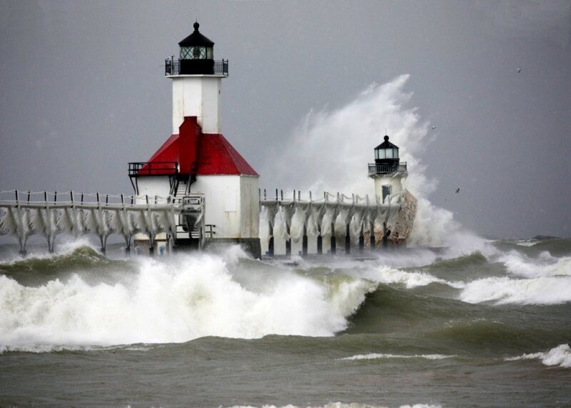 Lighthouse in Storm — Gray
