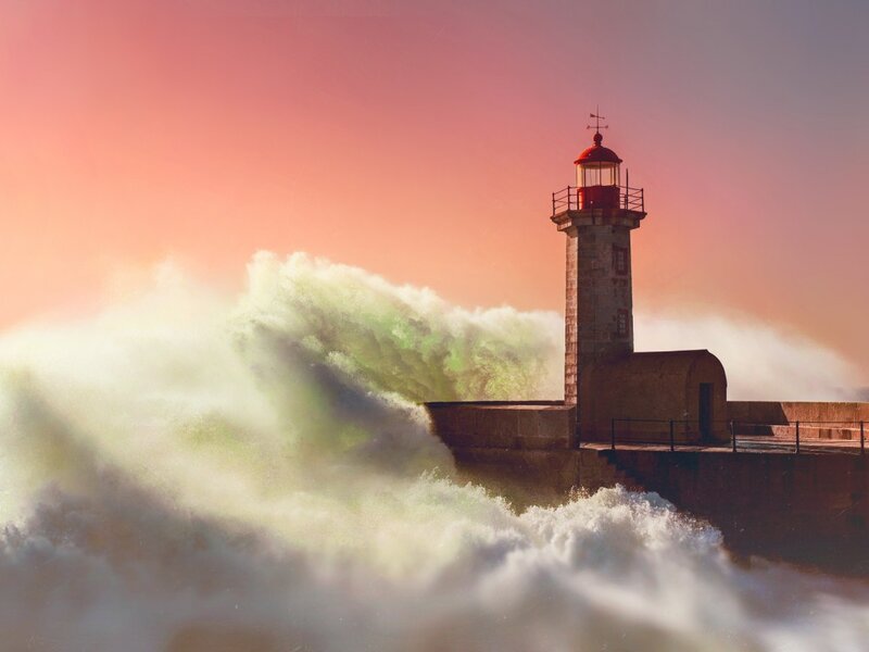 Lighthouse in Storm — Pink