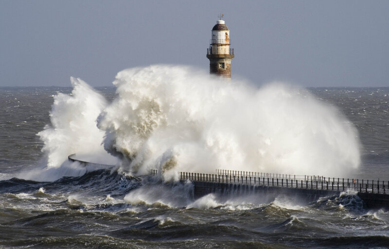 Lighthouse in Storm — White, Dramatic