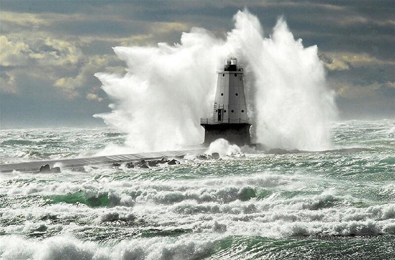 Lighthouse in Storm — White