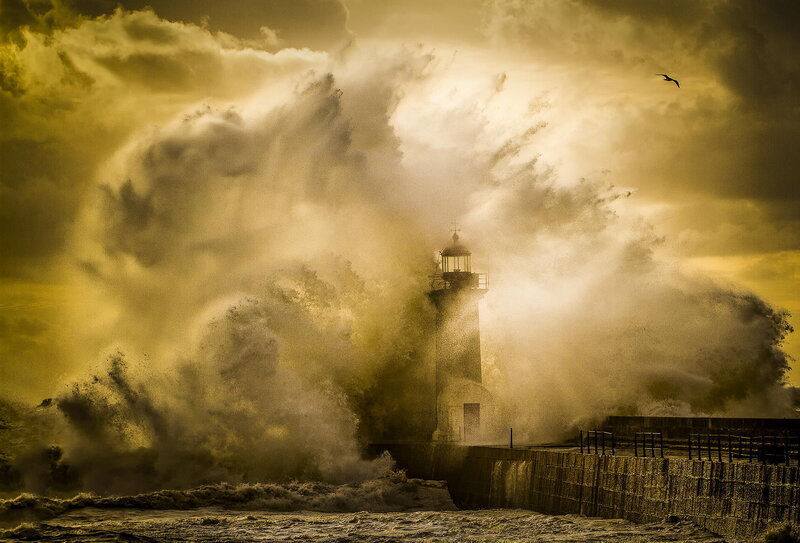 Lighthouse in Storm — Yellow