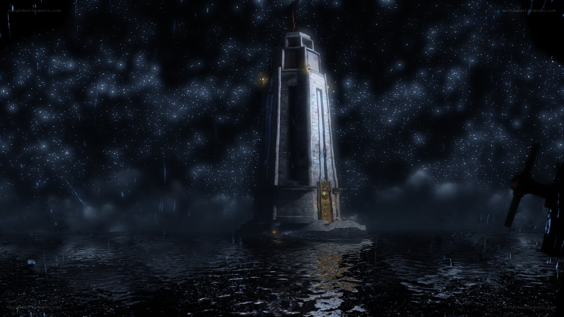 lighthouse in stormy night