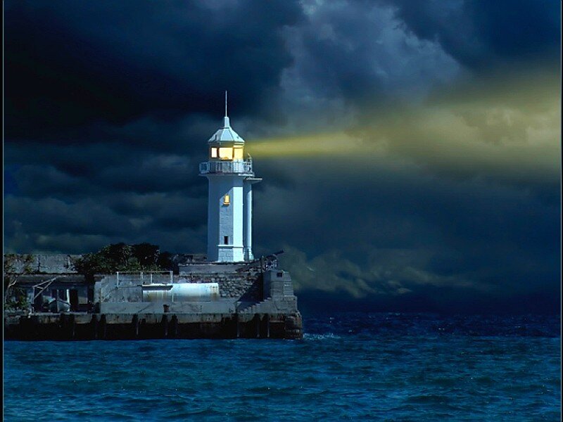 Lighthouse in stormy night