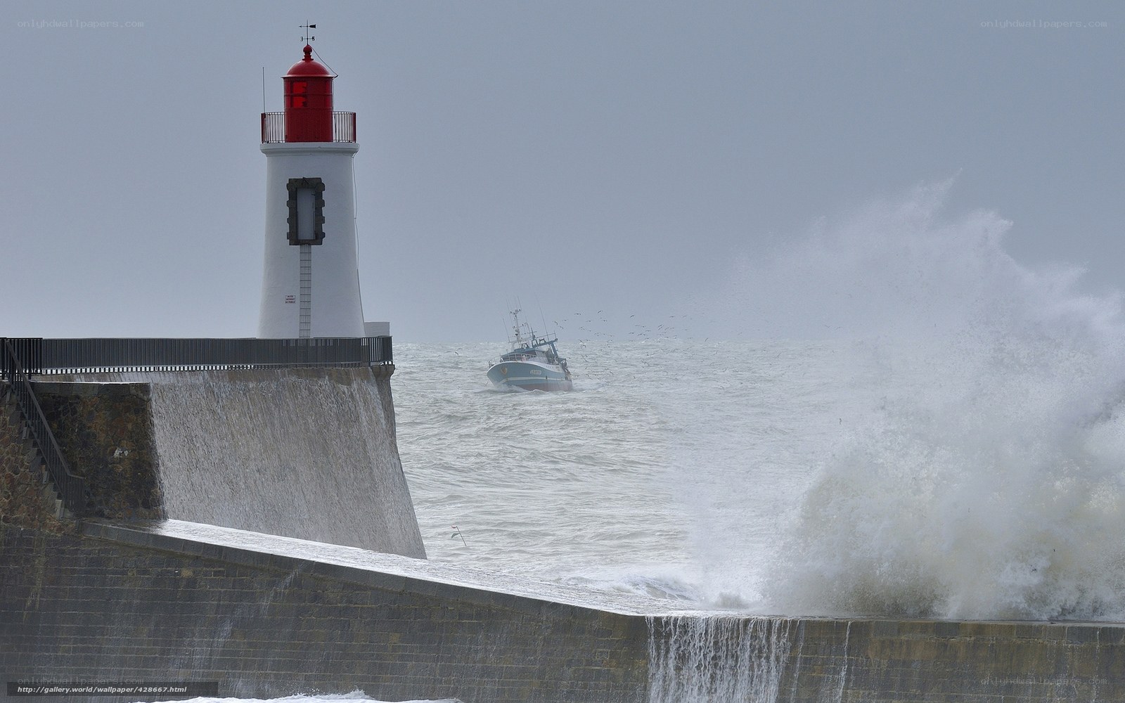 Lighthouse in stormy sea