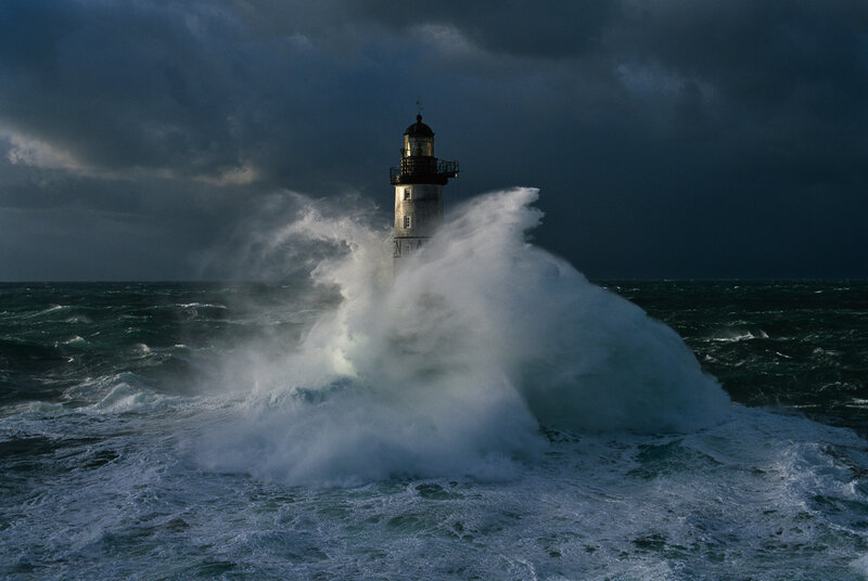 Lighthouse in stormy sea