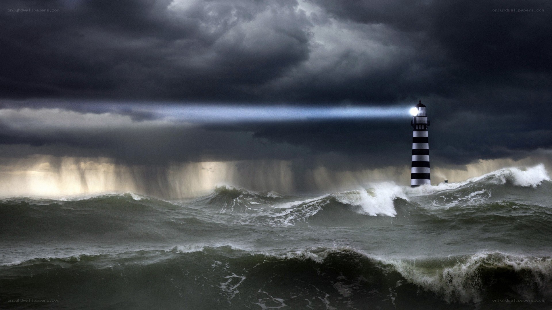 Lighthouse in stormy sea