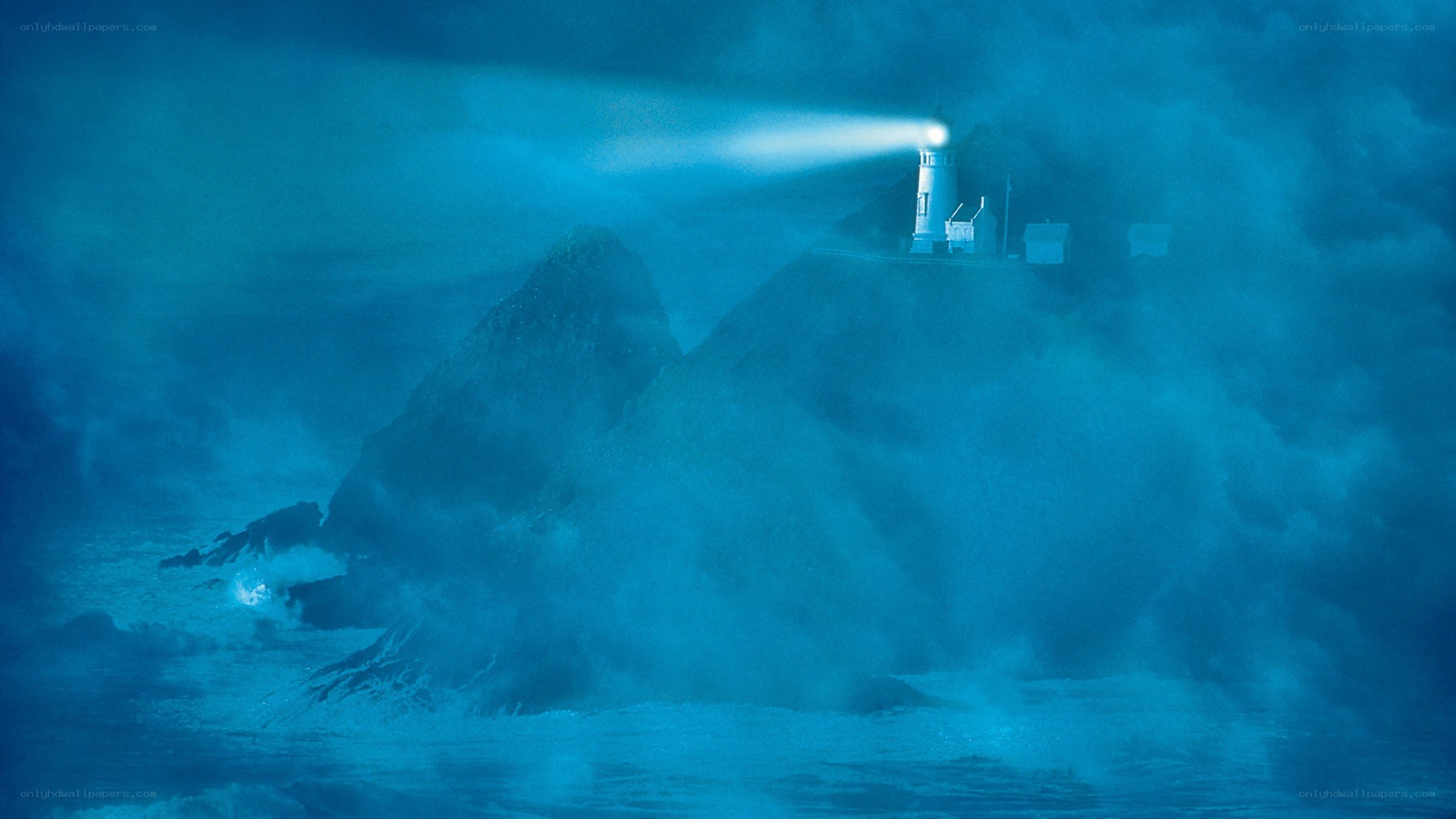 Lighthouse in stormy sea