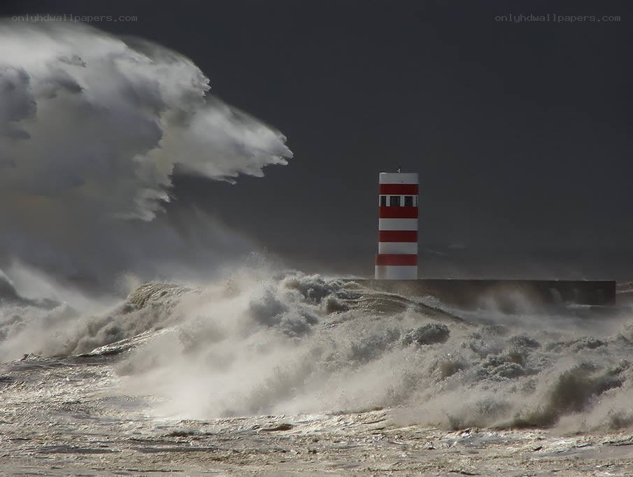 Lighthouse in stormy sea